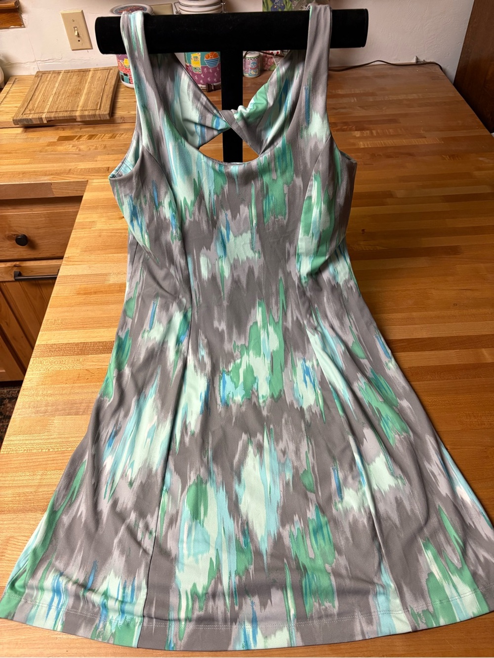 Eddie Bauer Gray, Mint & Blue Printed Sleeveless Midi Dress